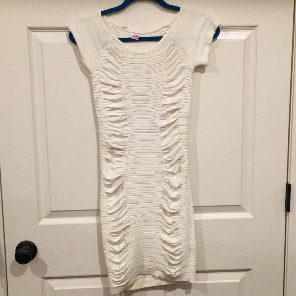 white bodycon ruffled dress